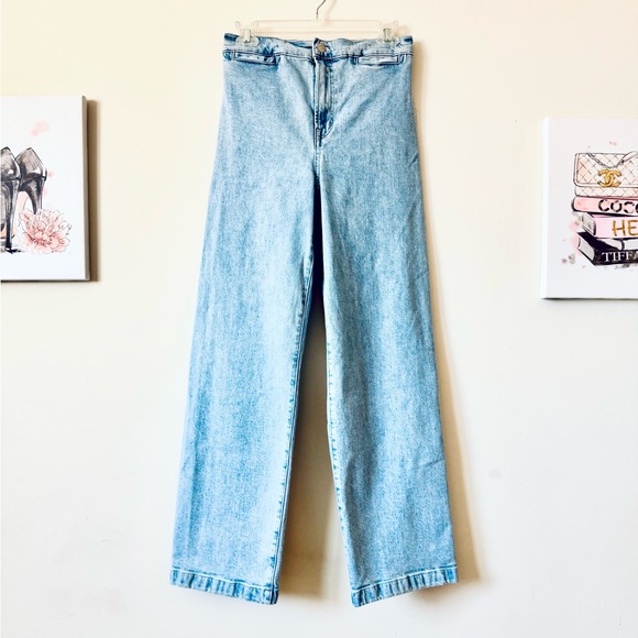 Madewell J. Crew Emmett Wide-Leg size 26T High Rise Light Blue Flare Jeans - Picture 1 of 13